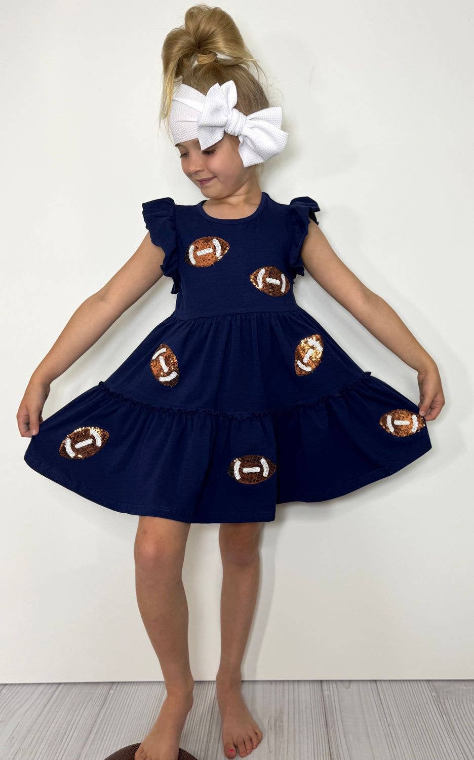 Sequin Football Girls Dress-Navy | Spirit Haus
